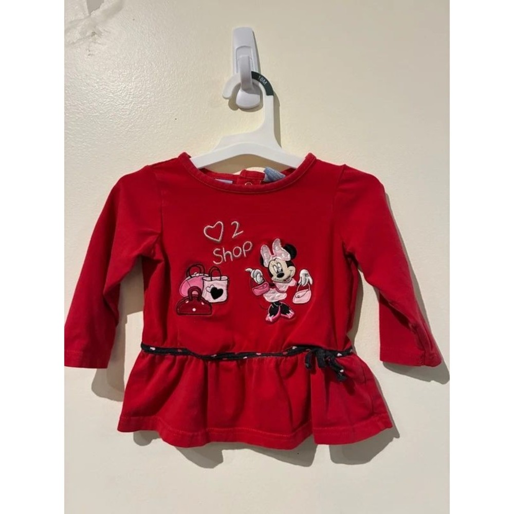 Disney Baby Minnie Mouse Red Peplum Long Sleeve Embroidered Top 18 Months
